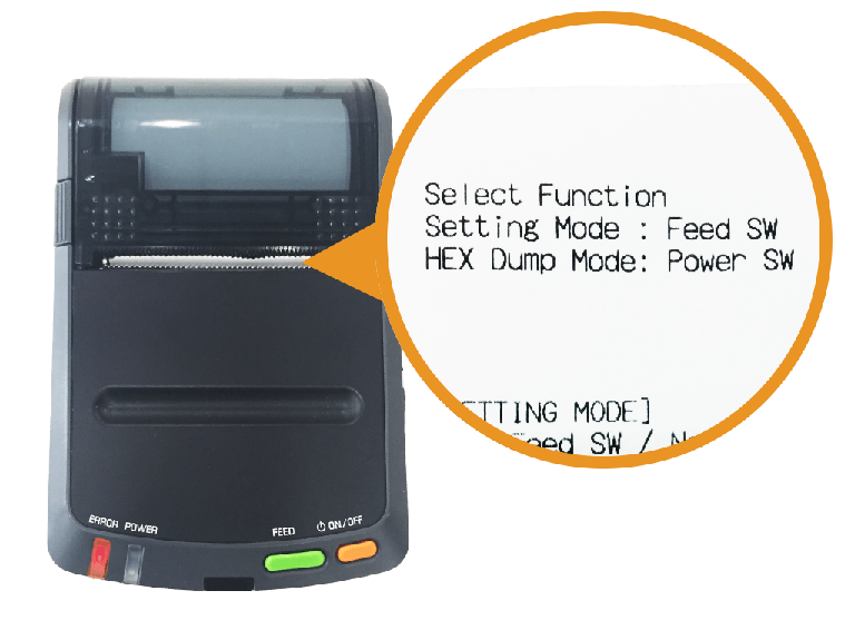 セイコーインスツル・モバイルレシートプリンター:Select Function Setting Mode印字