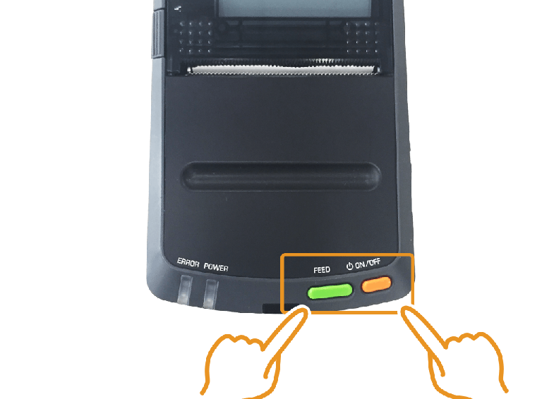 セイコーインスツル・モバイルレシートプリンター:FFEDと電源ボタンを押す