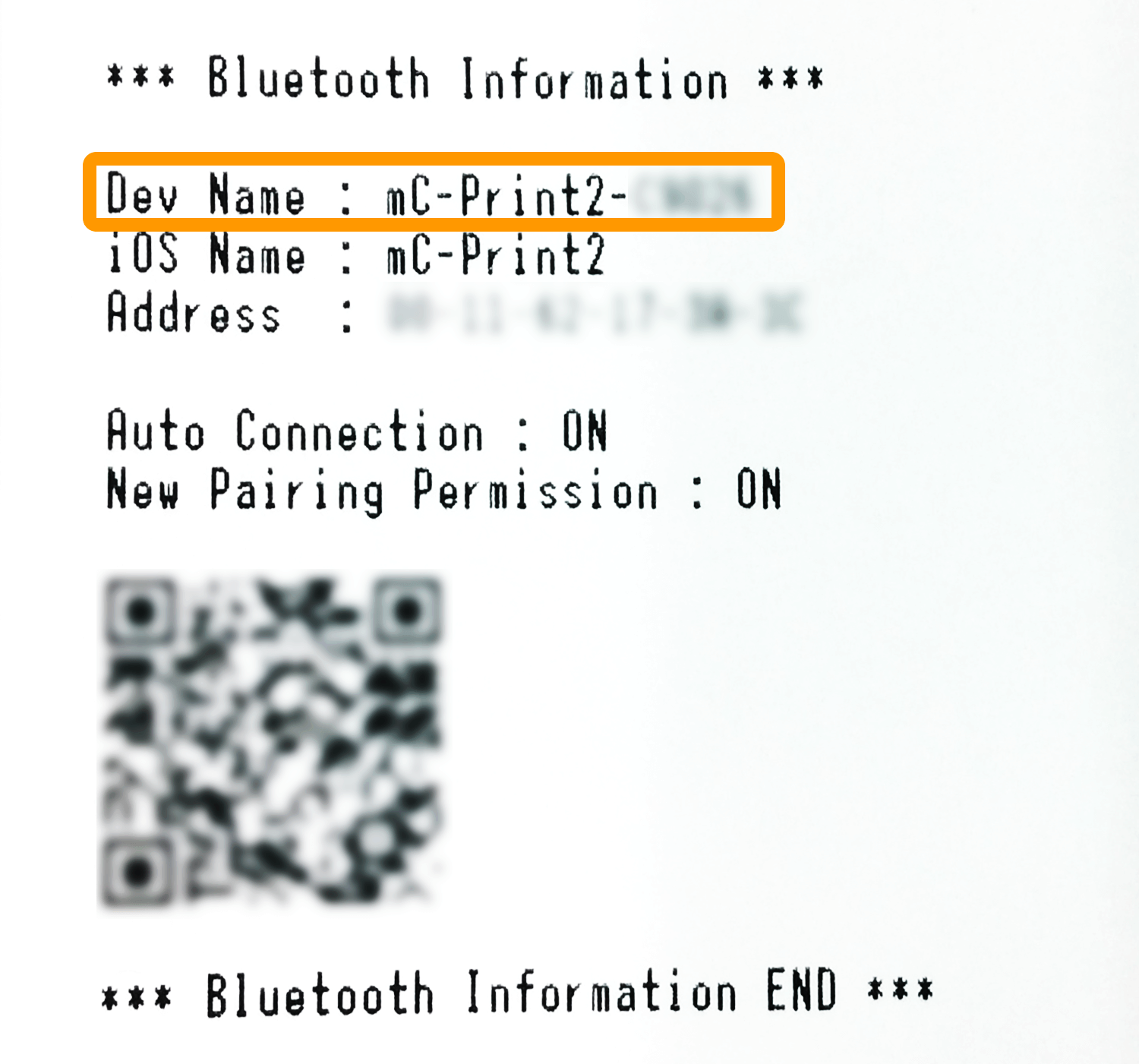 mC-Print2プリンター Bluetooth Information 印字内容