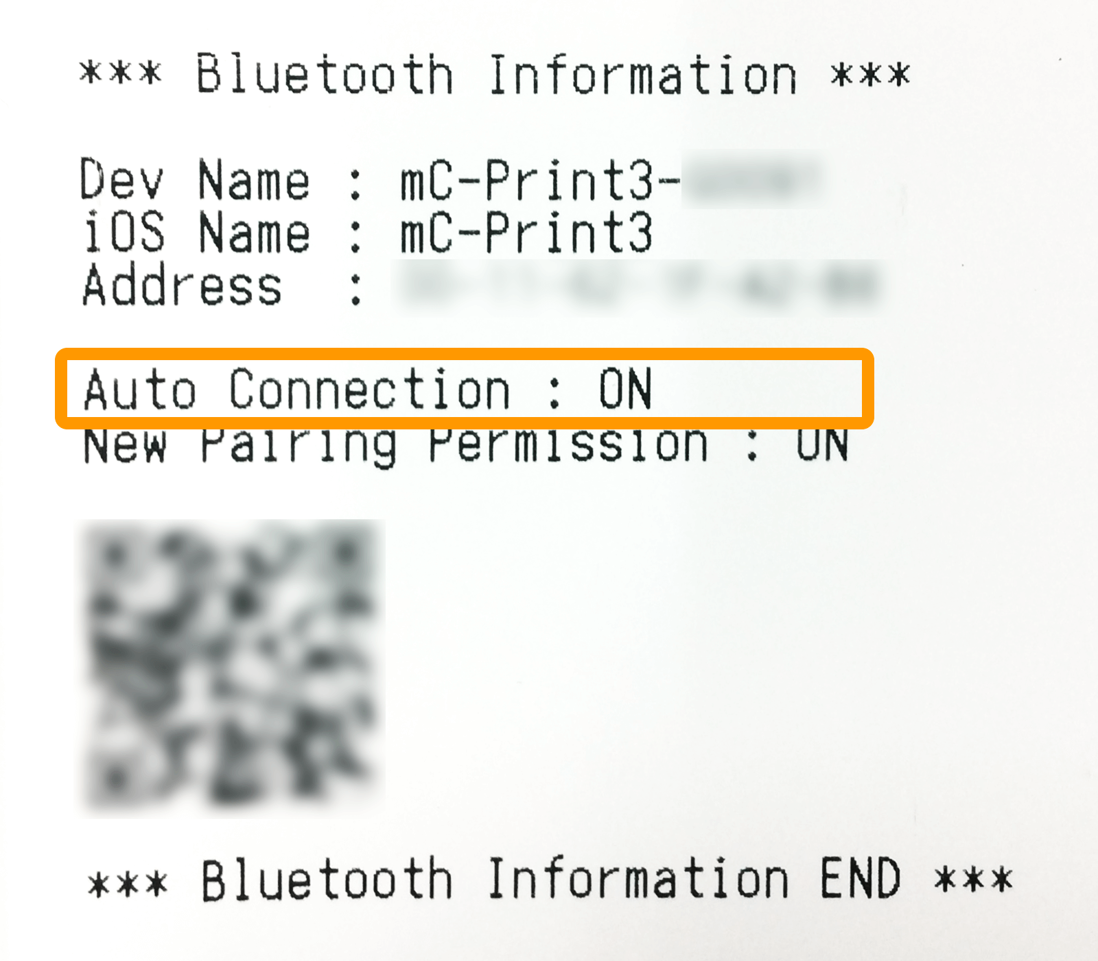 mC-Print3プリンター Bluetooth Information 印字内容