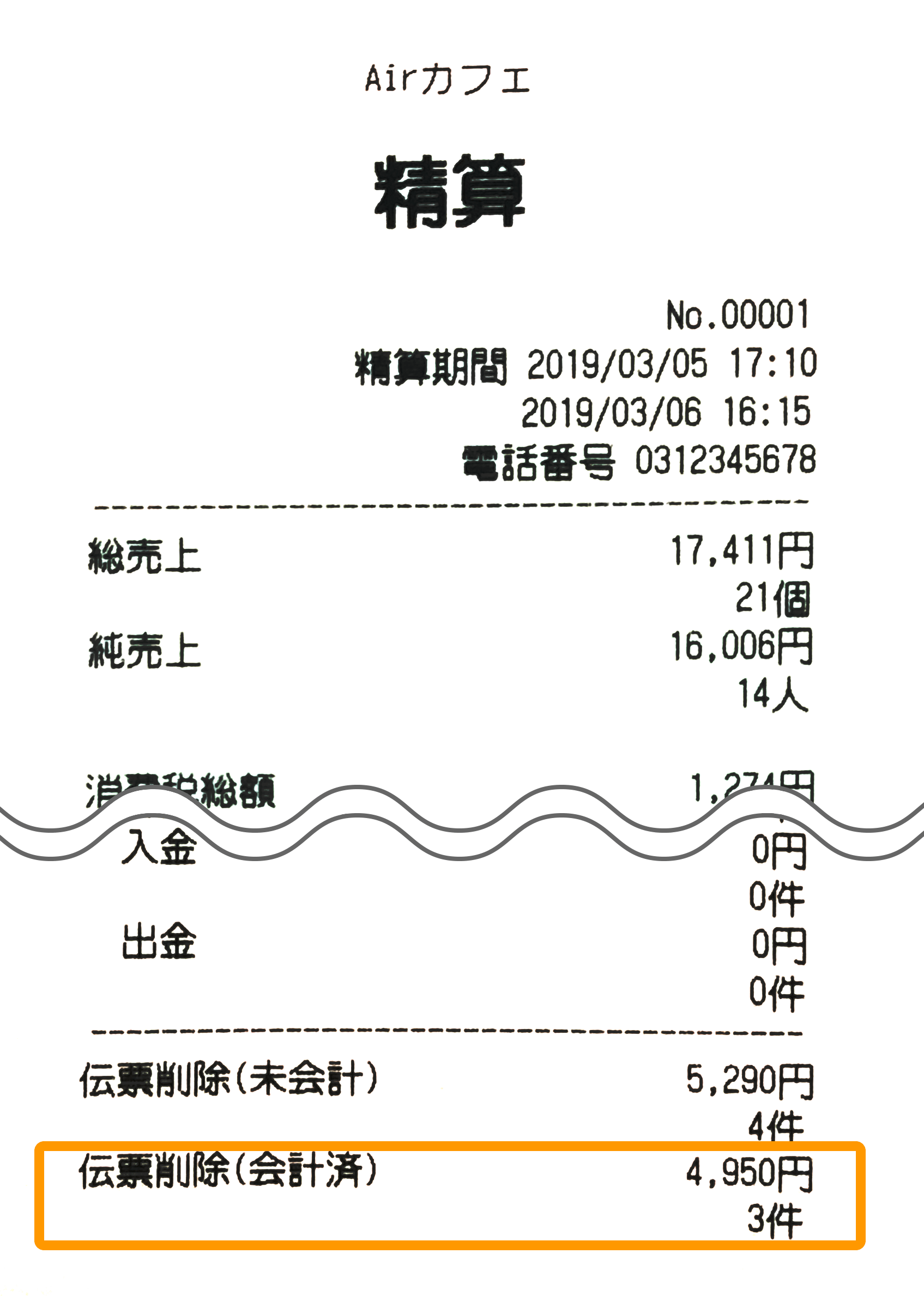 Airレジ 精算レシート 伝票削除(会計済)
