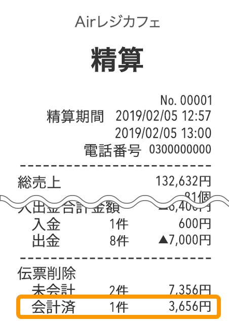 Airレジ 精算レシート 伝票削除(会計済)