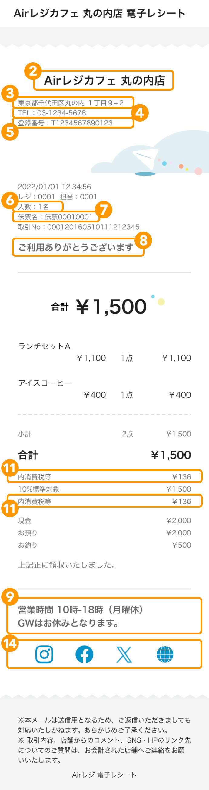 12 Airレジ 電子レシート HTMLメール見本
