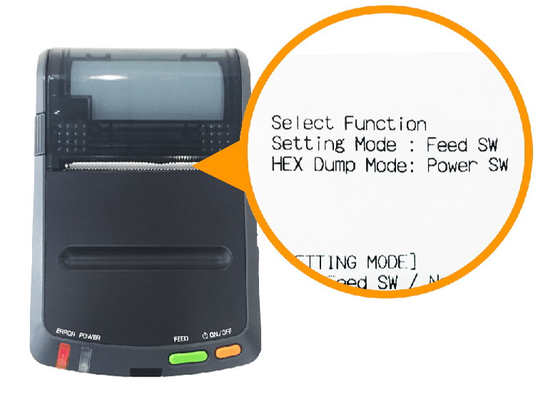 セイコーインスツル（DPU-S245-01C-E）Select Function Setting Mode: Feed SW / HEX  Dump Mode: Power SW