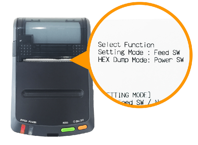 セイコーインスツル（DPU-S245）Select Function Setting Mode: Feed SW / HEX  Dump Mode: Power SW