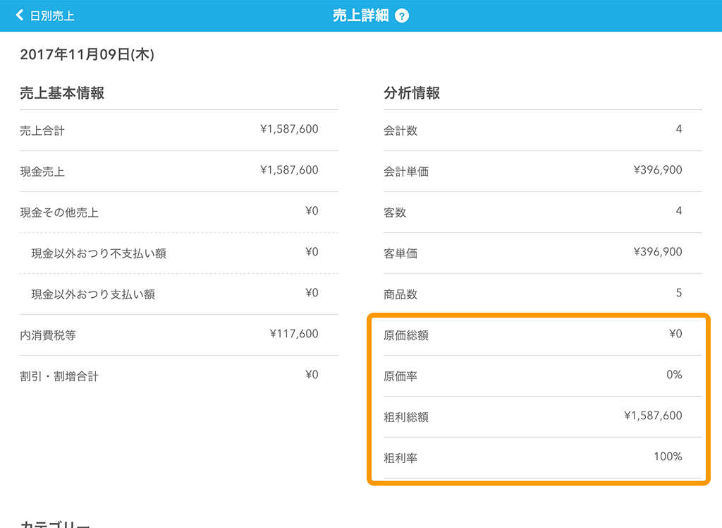 Airレジ 売上詳細画面